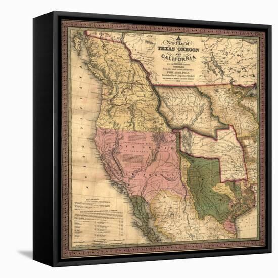 Texas, Oregon, and California - Vintage Map-Lantern Press-Framed Stretched Canvas