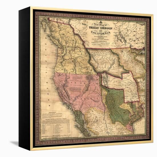 Texas, Oregon, and California - Vintage Map-Lantern Press-Framed Stretched Canvas