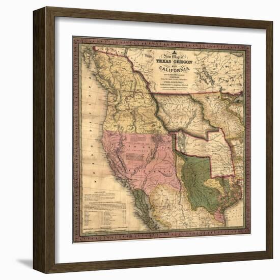 Texas, Oregon, and California - Vintage Map-Lantern Press-Framed Art Print