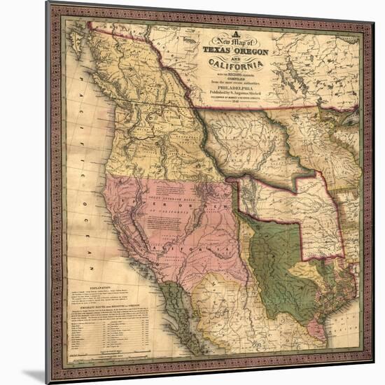 Texas, Oregon, and California - Vintage Map-Lantern Press-Mounted Art Print