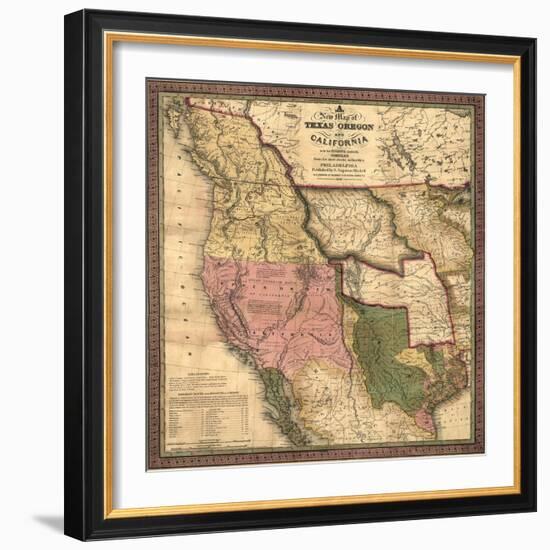 Texas, Oregon, and California - Vintage Map-Lantern Press-Framed Art Print