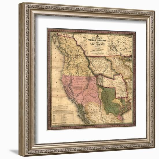 Texas, Oregon, and California - Vintage Map-Lantern Press-Framed Art Print