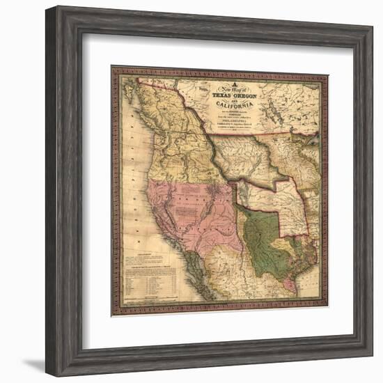 Texas, Oregon, and California - Vintage Map-Lantern Press-Framed Art Print