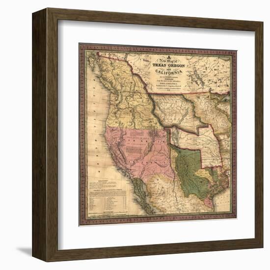 Texas, Oregon, and California - Vintage Map-Lantern Press-Framed Art Print