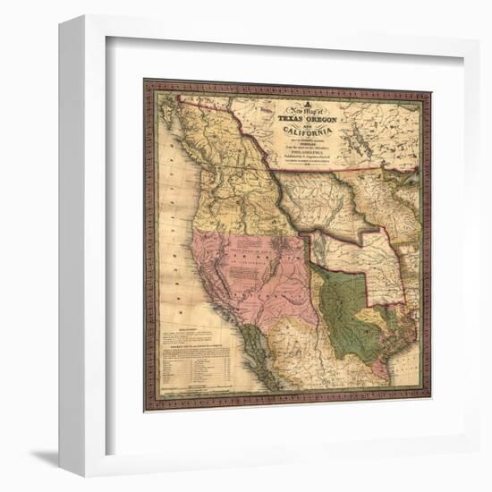 Texas, Oregon, and California - Vintage Map-Lantern Press-Framed Art Print