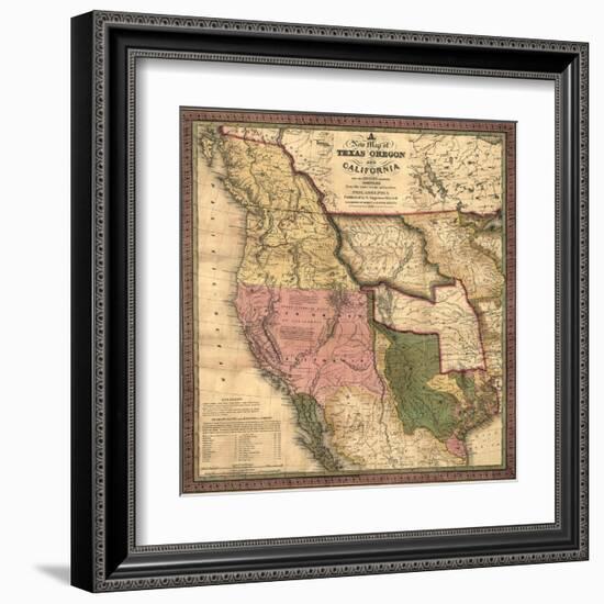 Texas, Oregon, and California - Vintage Map-Lantern Press-Framed Art Print