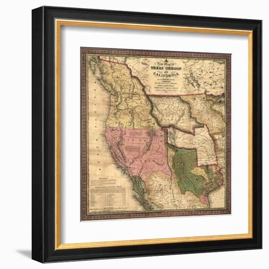 Texas, Oregon, and California - Vintage Map-Lantern Press-Framed Art Print