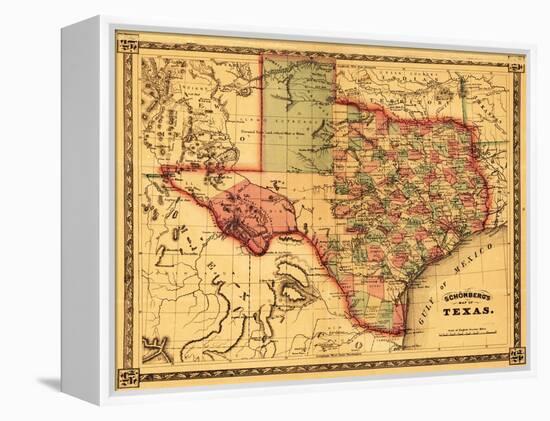 Texas - Panoramic Map-Lantern Press-Framed Stretched Canvas