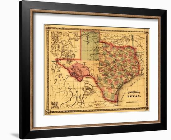 Texas - Panoramic Map-Lantern Press-Framed Art Print