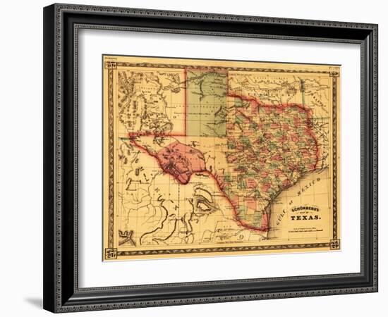 Texas - Panoramic Map-Lantern Press-Framed Art Print