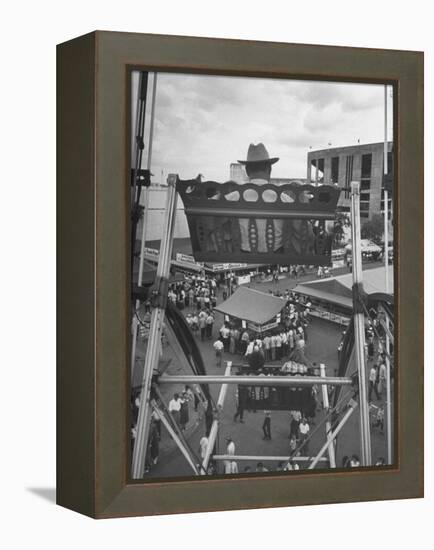 Texas Rancher with Kids, Perched 92-Ft. High on Ferris Wheel, Carnival Midway at County Fair-John Dominis-Framed Premier Image Canvas