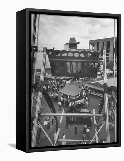 Texas Rancher with Kids, Perched 92-Ft. High on Ferris Wheel, Carnival Midway at County Fair-John Dominis-Framed Premier Image Canvas