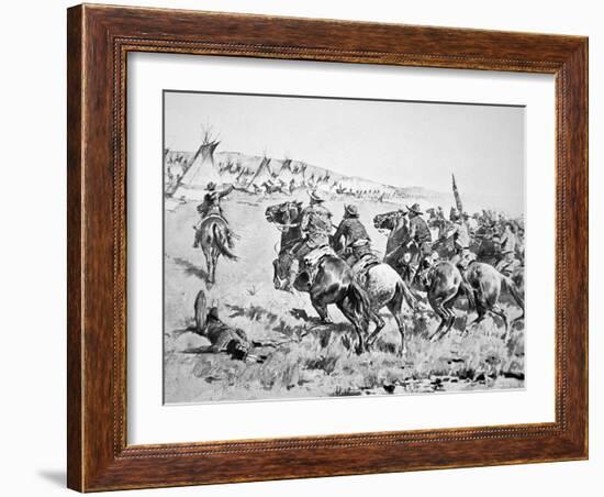 Texas Rangers Attacking a Comanche Village, 1896-Frederic Sackrider Remington-Framed Giclee Print