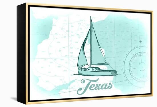 Texas - Sailboat - Teal - Coastal Icon-Lantern Press-Framed Stretched Canvas