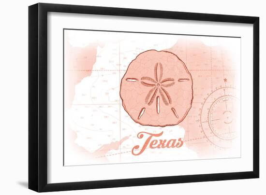 Texas - Sand Dollar - Coral - Coastal Icon-Lantern Press-Framed Art Print