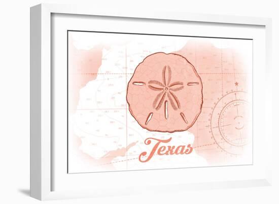 Texas - Sand Dollar - Coral - Coastal Icon-Lantern Press-Framed Art Print