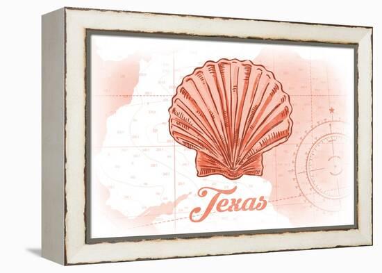 Texas - Scallop Shell - Coral - Coastal Icon-Lantern Press-Framed Stretched Canvas