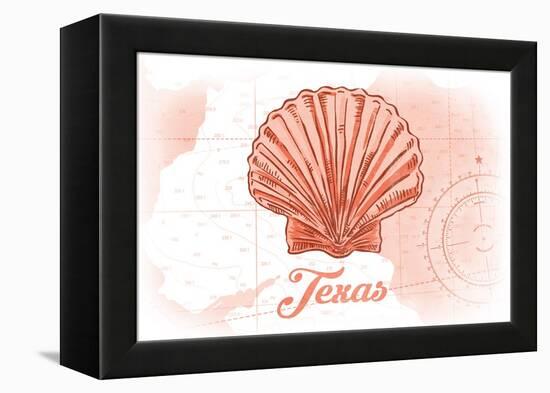 Texas - Scallop Shell - Coral - Coastal Icon-Lantern Press-Framed Stretched Canvas