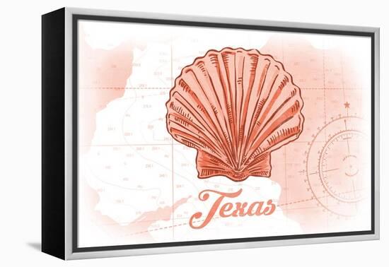 Texas - Scallop Shell - Coral - Coastal Icon-Lantern Press-Framed Stretched Canvas