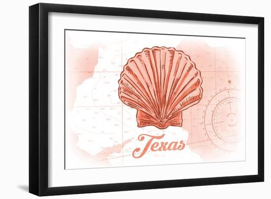 Texas - Scallop Shell - Coral - Coastal Icon-Lantern Press-Framed Art Print