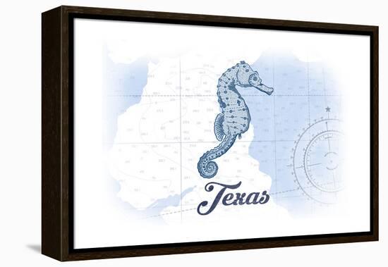 Texas - Seahorse - Blue - Coastal Icon-Lantern Press-Framed Stretched Canvas