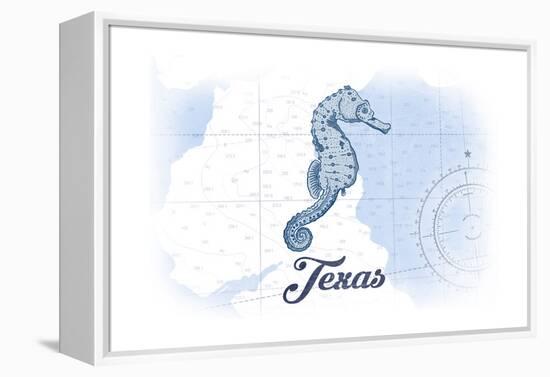 Texas - Seahorse - Blue - Coastal Icon-Lantern Press-Framed Stretched Canvas