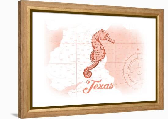 Texas - Seahorse - Coral - Coastal Icon-Lantern Press-Framed Stretched Canvas