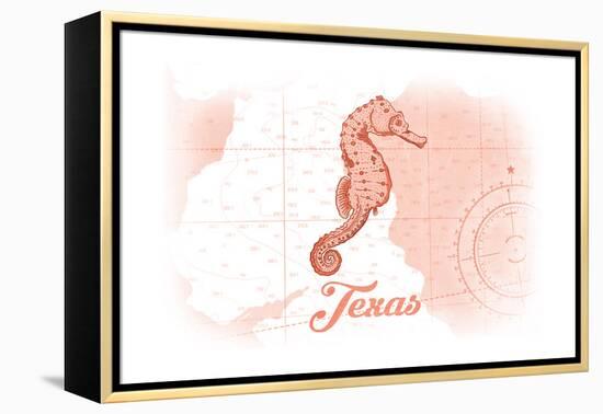 Texas - Seahorse - Coral - Coastal Icon-Lantern Press-Framed Stretched Canvas