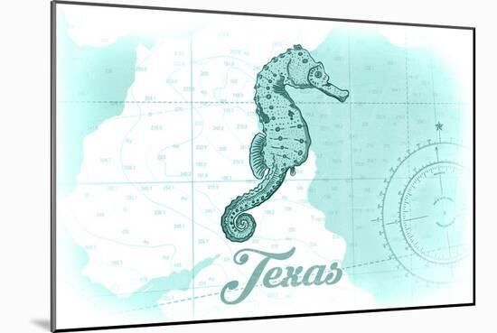Texas - Seahorse - Teal - Coastal Icon-Lantern Press-Mounted Art Print