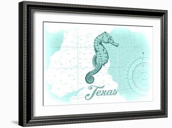 Texas - Seahorse - Teal - Coastal Icon-Lantern Press-Framed Art Print