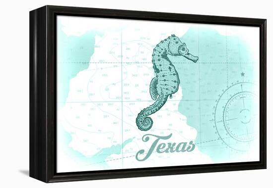 Texas - Seahorse - Teal - Coastal Icon-Lantern Press-Framed Stretched Canvas