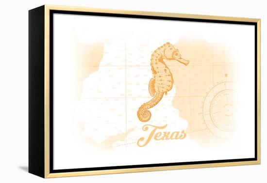 Texas - Seahorse - Yellow - Coastal Icon-Lantern Press-Framed Stretched Canvas