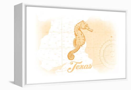 Texas - Seahorse - Yellow - Coastal Icon-Lantern Press-Framed Stretched Canvas