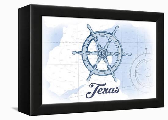 Texas - Ship Wheel - Blue - Coastal Icon-Lantern Press-Framed Stretched Canvas