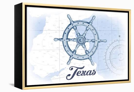 Texas - Ship Wheel - Blue - Coastal Icon-Lantern Press-Framed Stretched Canvas