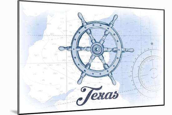 Texas - Ship Wheel - Blue - Coastal Icon-Lantern Press-Mounted Art Print