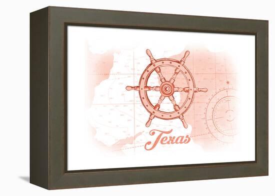Texas - Ship Wheel - Coral - Coastal Icon-Lantern Press-Framed Stretched Canvas