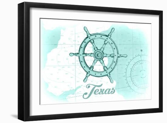 Texas - Ship Wheel - Teal - Coastal Icon-Lantern Press-Framed Art Print