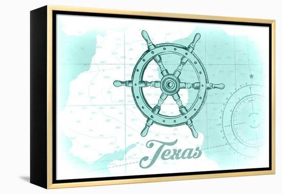Texas - Ship Wheel - Teal - Coastal Icon-Lantern Press-Framed Stretched Canvas