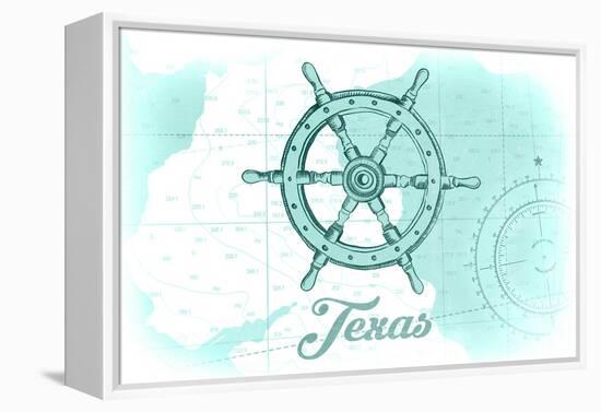 Texas - Ship Wheel - Teal - Coastal Icon-Lantern Press-Framed Stretched Canvas