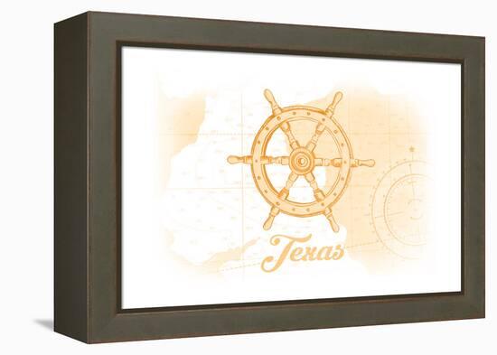 Texas - Ship Wheel - Yellow - Coastal Icon-Lantern Press-Framed Stretched Canvas