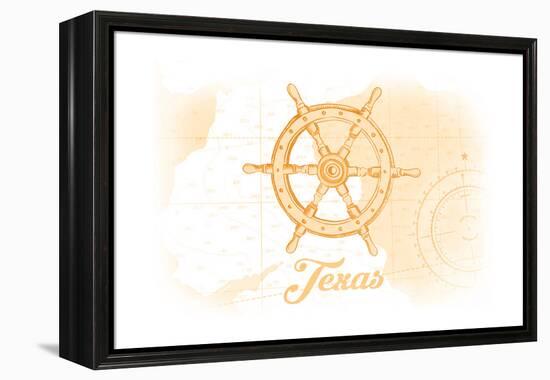 Texas - Ship Wheel - Yellow - Coastal Icon-Lantern Press-Framed Stretched Canvas