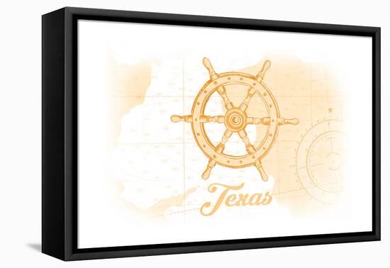 Texas - Ship Wheel - Yellow - Coastal Icon-Lantern Press-Framed Stretched Canvas
