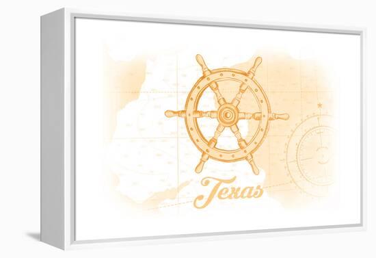 Texas - Ship Wheel - Yellow - Coastal Icon-Lantern Press-Framed Stretched Canvas