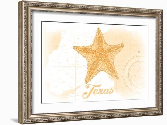 Texas - Starfish - Yellow - Coastal Icon-Lantern Press-Framed Art Print