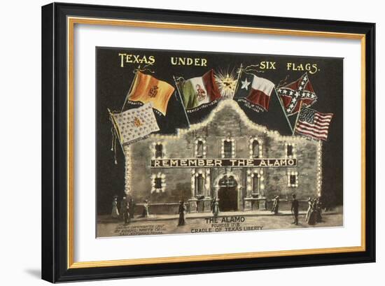 Texas under Six Flags, Alamo, San Antonio, Texas-null-Framed Art Print