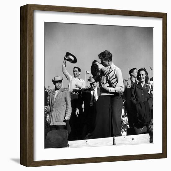 Texas University Students Kissing After a Close Football Victory over Southern Methodist University-Joe Scherschel-Framed Photographic Print