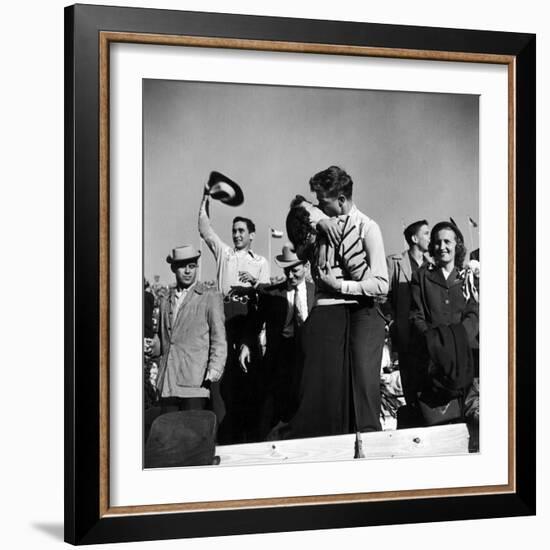 Texas University Students Kissing After a Close Football Victory over Southern Methodist University-Joe Scherschel-Framed Photographic Print