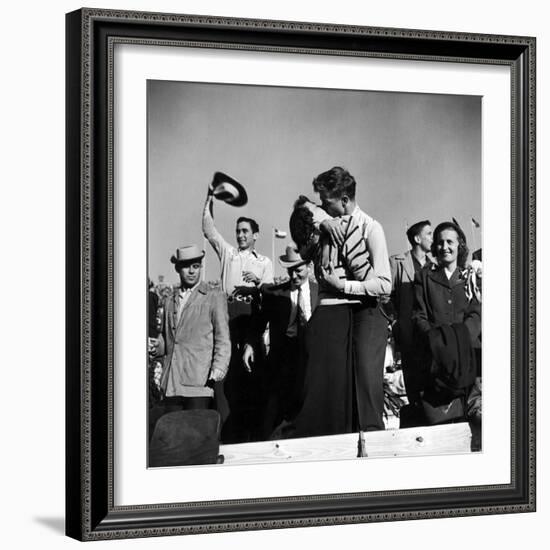 Texas University Students Kissing After a Close Football Victory over Southern Methodist University-Joe Scherschel-Framed Photographic Print