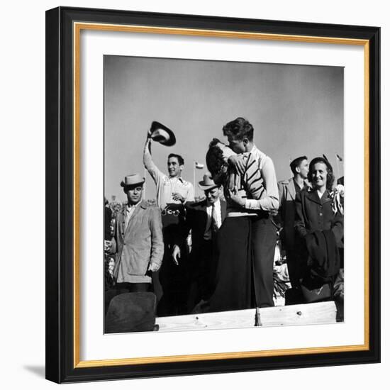 Texas University Students Kissing After a Close Football Victory over Southern Methodist University-Joe Scherschel-Framed Photographic Print